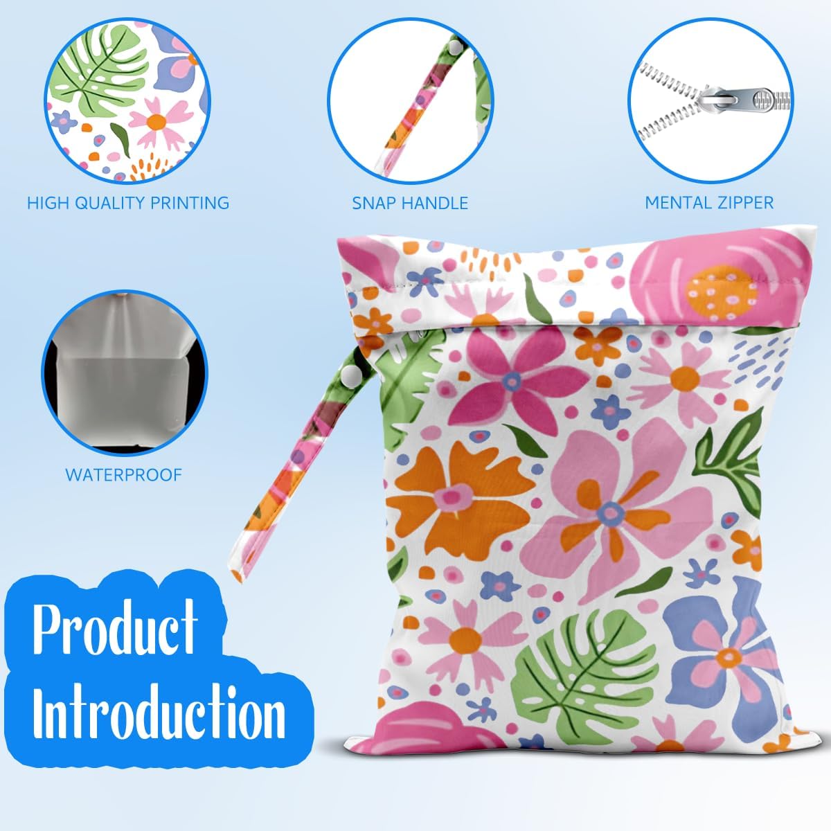 Wet Dry Bag Wet Bag for Swimsuit Dirty Yoga Gym Clothes Diaper Camping Beach Poor Travel Summer Essential Vacation Holiday Summer Boho Flower
