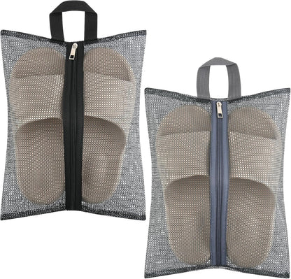 2 Pcs Shoe Bags for Travel, Mesh Breathable Sneaker Bags Portable Shoe Storage Organizer with Handle for Travel Gym Sport, Reusable Zipper Pouch for Women and Men