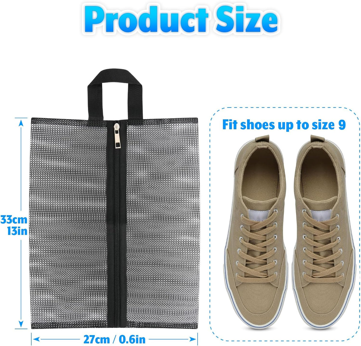 2 Pcs Shoe Bags for Travel, Mesh Breathable Sneaker Bags Portable Shoe Storage Organizer with Handle for Travel Gym Sport, Reusable Zipper Pouch for Women and Men