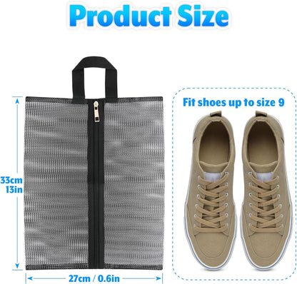 2 Pcs Shoe Bags for Travel, Mesh Breathable Sneaker Bags Portable Shoe Storage Organizer with Handle for Travel Gym Sport, Reusable Zipper Pouch for Women and Men