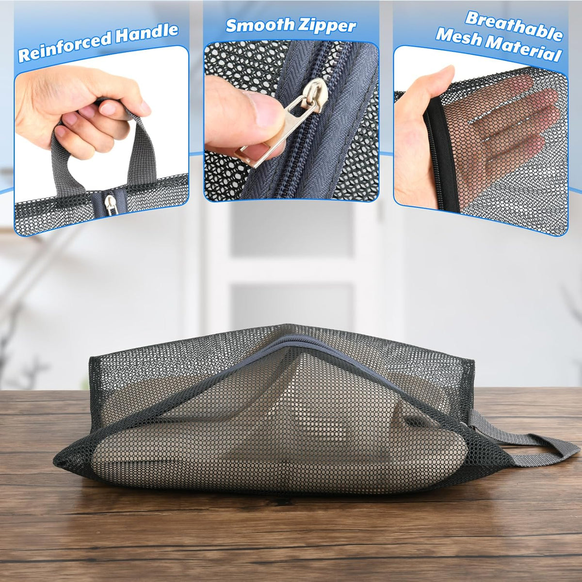 2 Pcs Shoe Bags for Travel, Mesh Breathable Sneaker Bags Portable Shoe Storage Organizer with Handle for Travel Gym Sport, Reusable Zipper Pouch for Women and Men