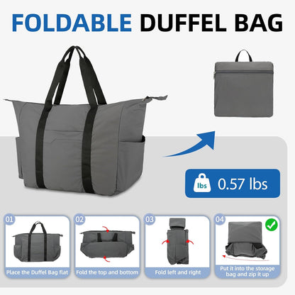 Uarition 50L Foldable Duffle Bag, Lightweight Travel Bag with Tear Resistant for Men Women, gray