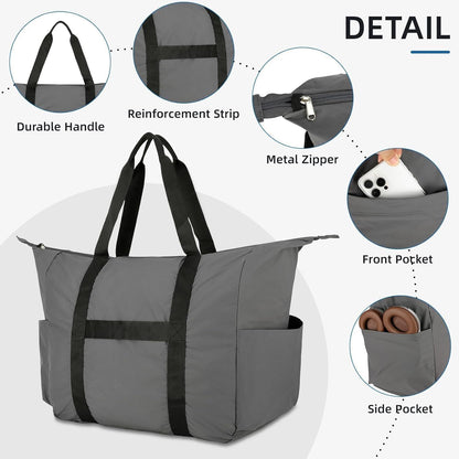 Uarition 50L Foldable Duffle Bag, Lightweight Travel Bag with Tear Resistant for Men Women, gray