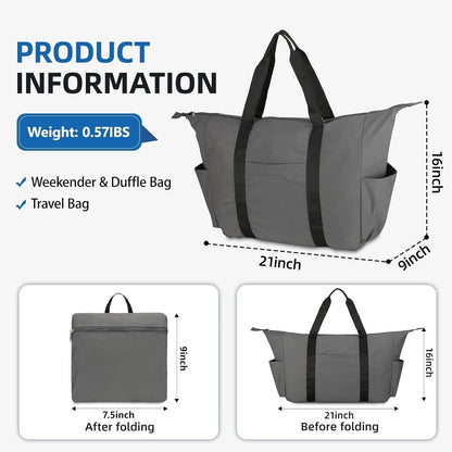 Uarition 50L Foldable Duffle Bag, Lightweight Travel Bag with Tear Resistant for Men Women, gray