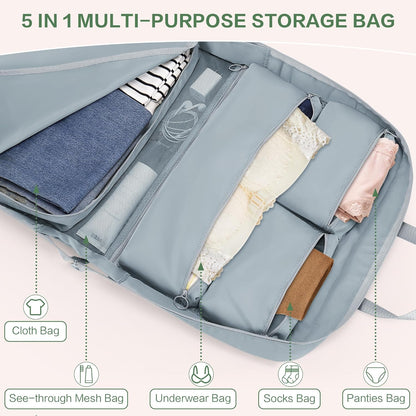 Hanging Luggage Organizer Travel Closet for Carry-on, Portable 5 in 1 Storage Bag for Women, Foldable Packing Cube for Clothes, Travel Essentials, Blue