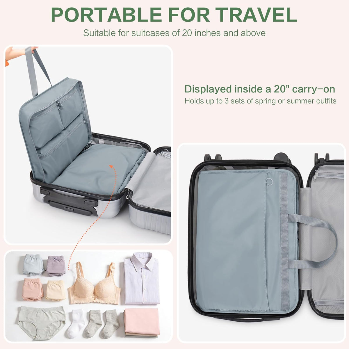 Hanging Luggage Organizer Travel Closet for Carry-on, Portable 5 in 1 Storage Bag for Women, Foldable Packing Cube for Clothes, Travel Essentials, Blue