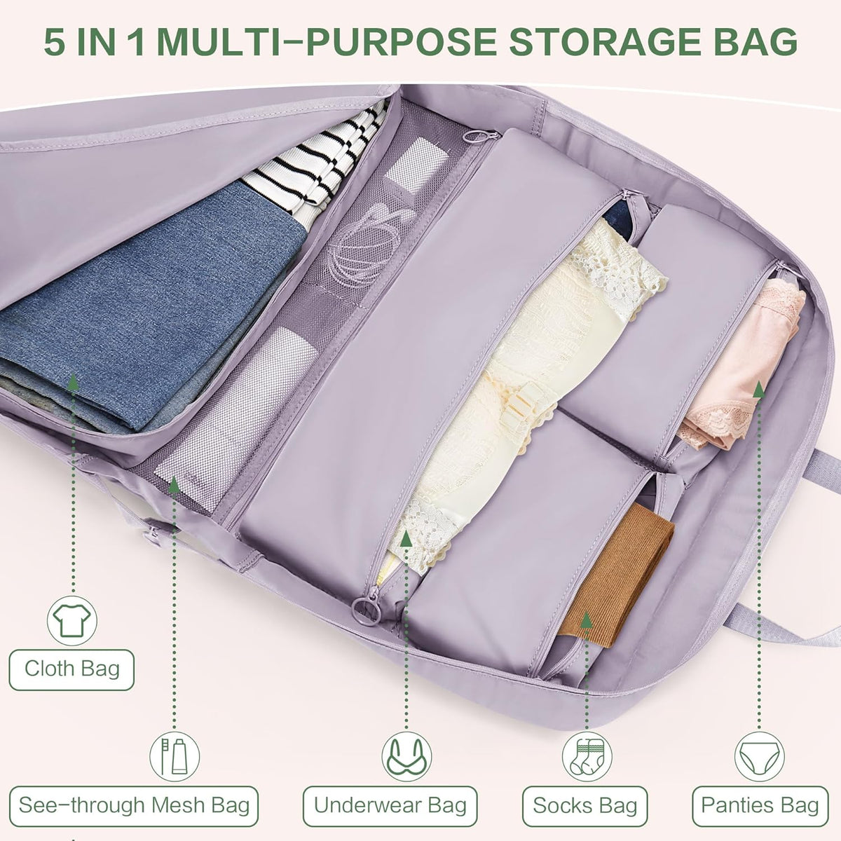 Hanging Luggage Organizer Travel Closet for Carry-on, Portable 5 in 1 Storage Bag for Women, Foldable Packing Cube for Clothes, Travel Essentials, Blue