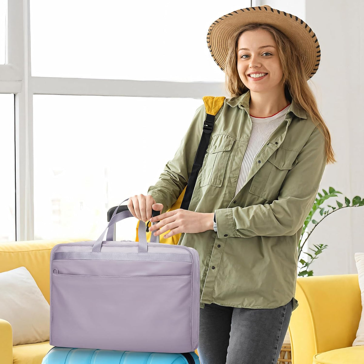 Hanging Luggage Organizer Travel Closet for Carry-on, Portable 5 in 1 Storage Bag for Women, Foldable Packing Cube for Clothes, Travel Essentials, Blue
