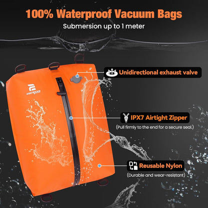 3 Pack Vacuum Bags for Travel with Pump, 3-Size Set Reusable Vacuum Compression Bags for Luggage, Space Saver IP67 Waterproof Vacuum Packing Cubes for Suitcase&Backpack, Black