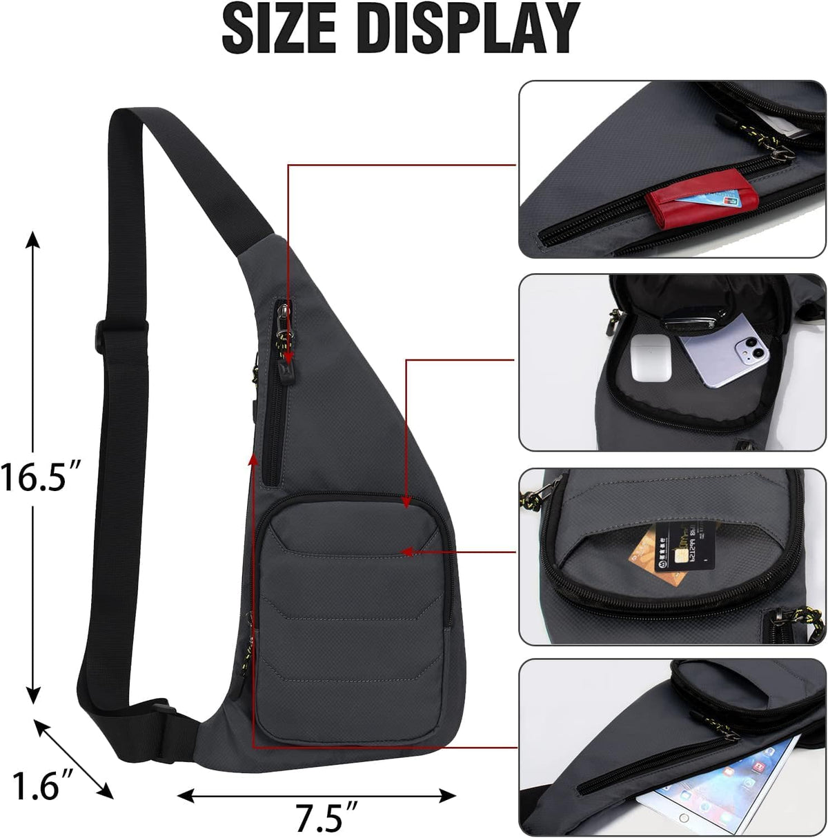 Water-resist Sling Bag Crossbody Bag for Men Slim Chest Backpack Man Purse Small Shoulder Bag for Travel Hiking