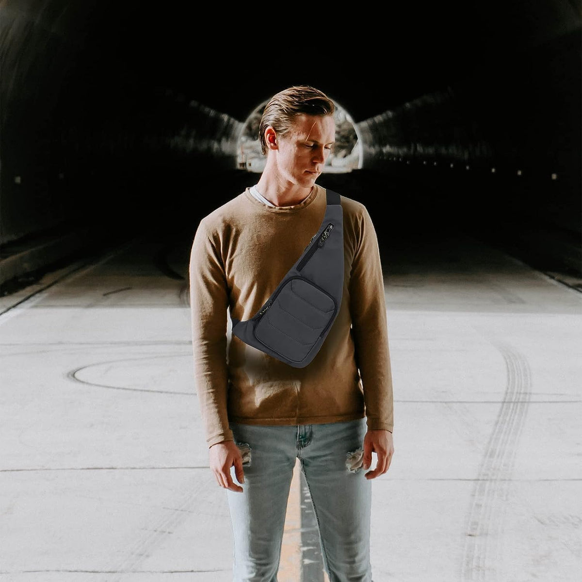 Water-resist Sling Bag Crossbody Bag for Men Slim Chest Backpack Man Purse Small Shoulder Bag for Travel Hiking