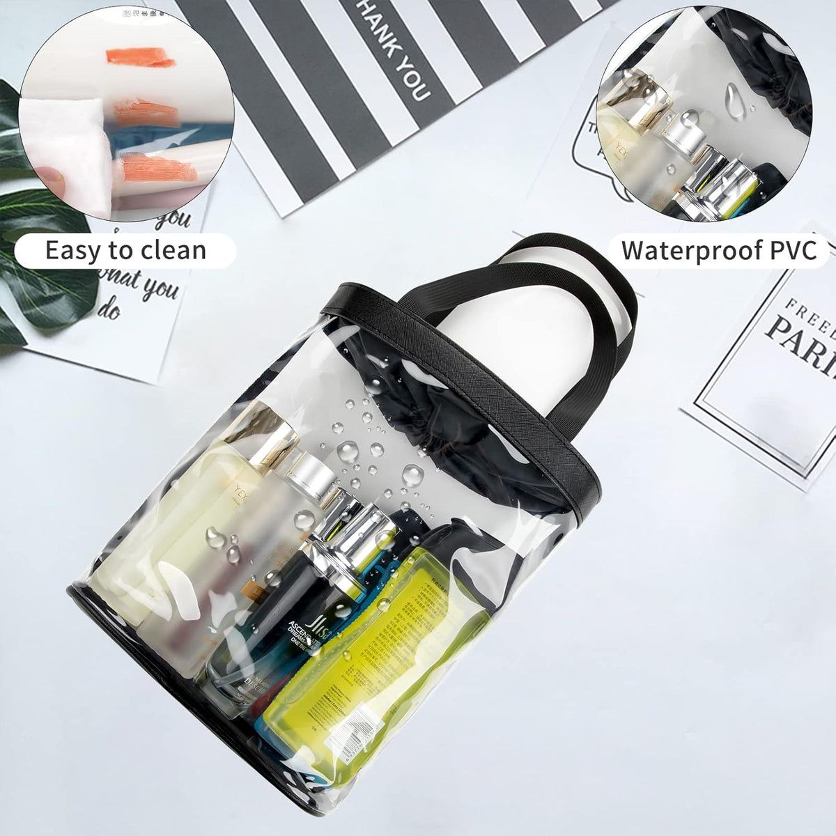 Clear Toiletry Bag, Travel Toiletry Bag for Women, TSA Approved Toiletry Bag, Waterproof Clear Makeup Bag Cosmetic Pouch, Transparent Makeup Organizer, Carry on Airport Airline Compliant
