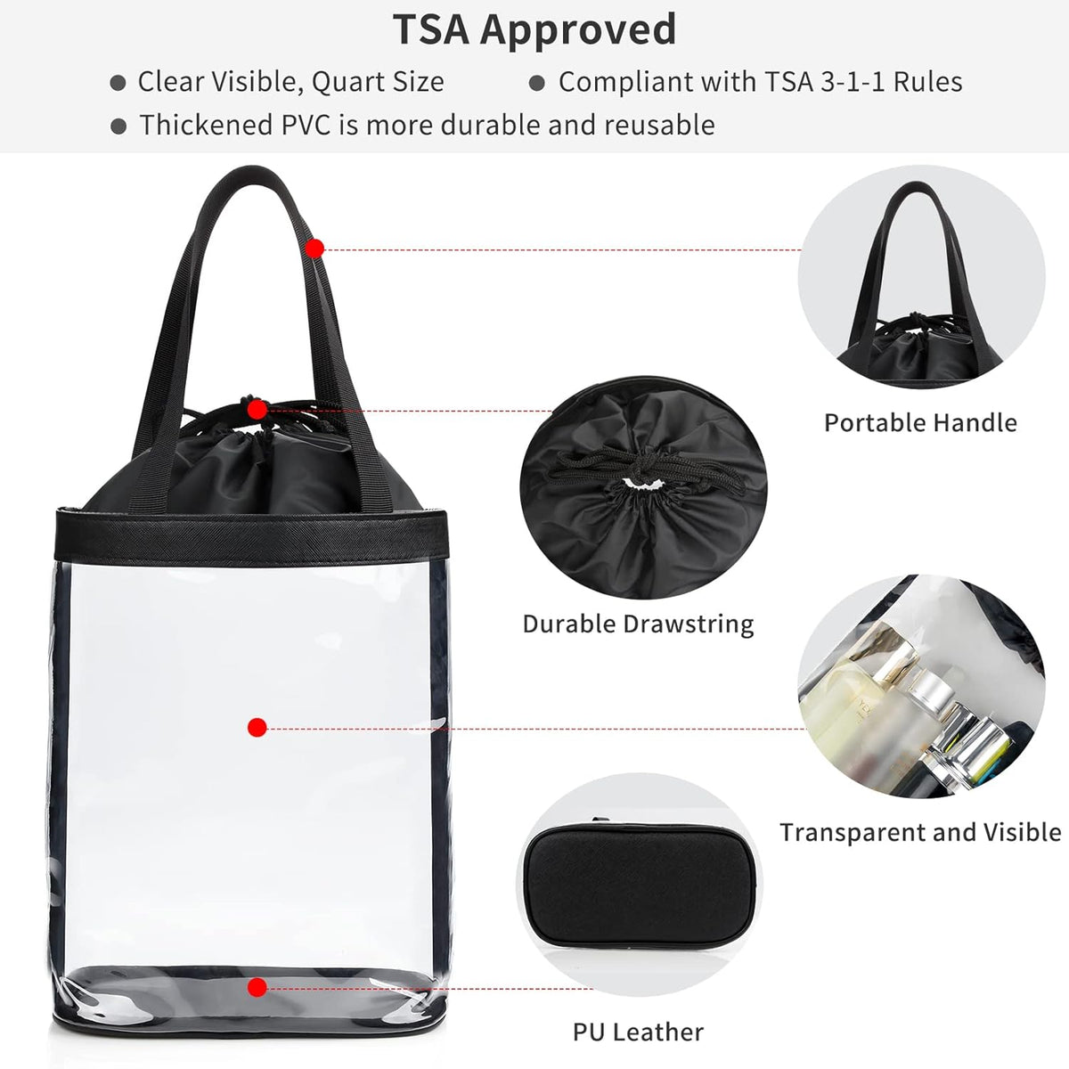 Clear Toiletry Bag, Travel Toiletry Bag for Women, TSA Approved Toiletry Bag, Waterproof Clear Makeup Bag Cosmetic Pouch, Transparent Makeup Organizer, Carry on Airport Airline Compliant