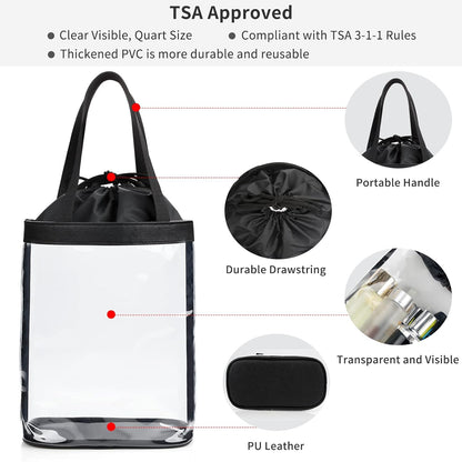 Clear Toiletry Bag, Travel Toiletry Bag for Women, TSA Approved Toiletry Bag, Waterproof Clear Makeup Bag Cosmetic Pouch, Transparent Makeup Organizer, Carry on Airport Airline Compliant