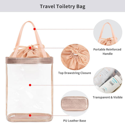 Clear Toiletry Bag, Travel Toiletry Bag for Women, TSA Approved Toiletry Bag, Waterproof Clear Makeup Bag Cosmetic Pouch, Transparent Makeup Organizer, Carry on Airport Airline Compliant