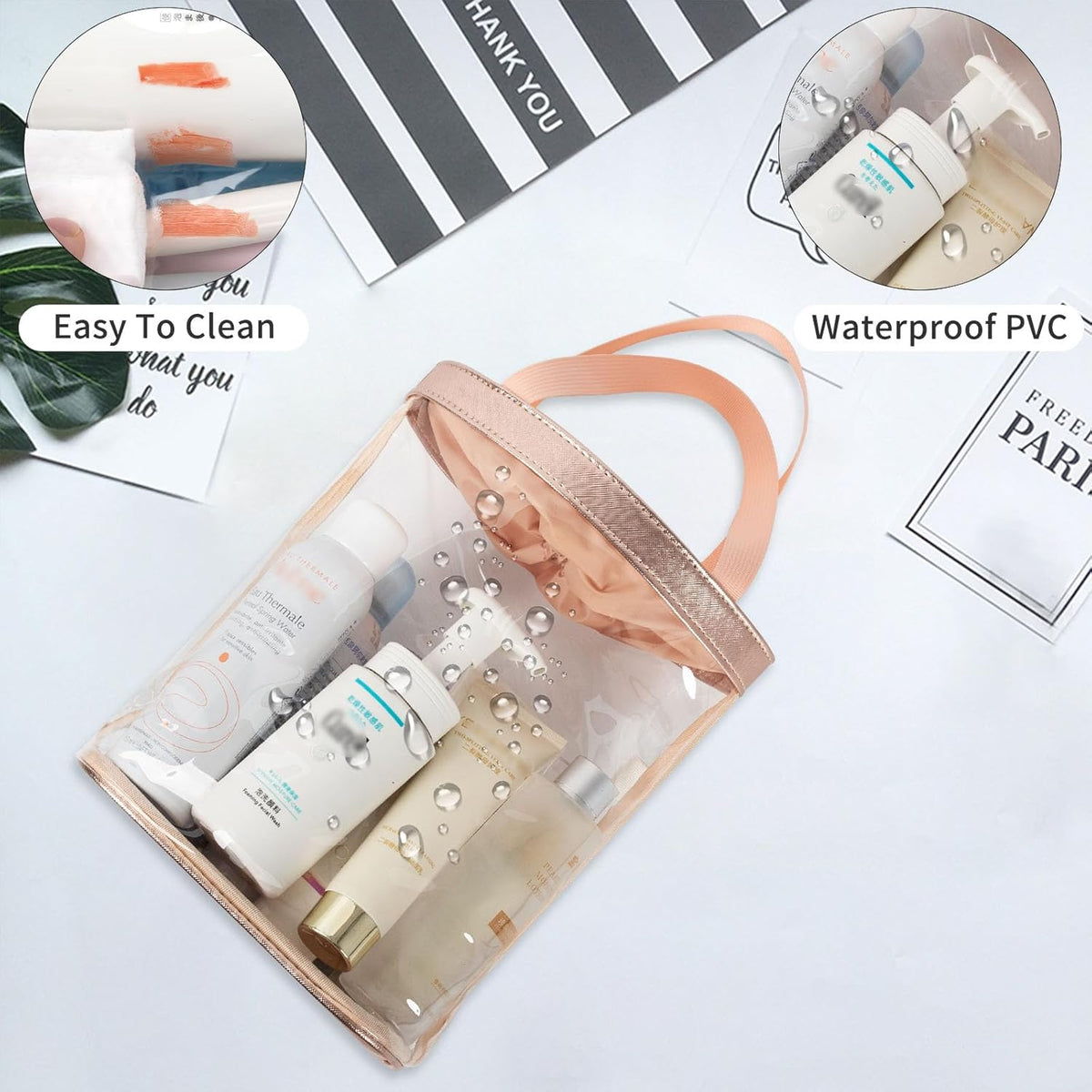 Clear Toiletry Bag, Travel Toiletry Bag for Women, TSA Approved Toiletry Bag, Waterproof Clear Makeup Bag Cosmetic Pouch, Transparent Makeup Organizer, Carry on Airport Airline Compliant