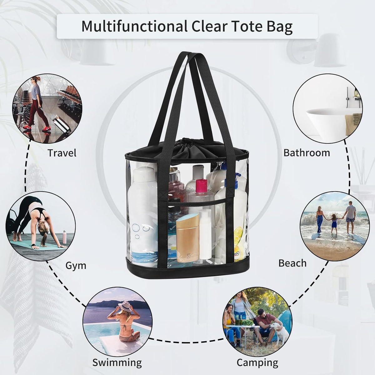 Clear Toiletry Bag, Travel Toiletry Bag for Women, TSA Approved Toiletry Bag, Waterproof Clear Makeup Bag Cosmetic Pouch, Transparent Makeup Organizer, Carry on Airport Airline Compliant