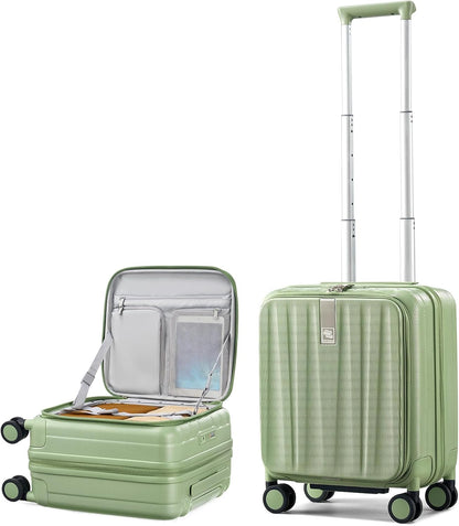 16 Inch Expandable Under Seat Luggage with Wheels Top Opening Small Suitcase with Wheels Carry On Luggage Airline Approved Lightweight Hard Shell Suitcases for Weekender Overnight-Caribbean Blue