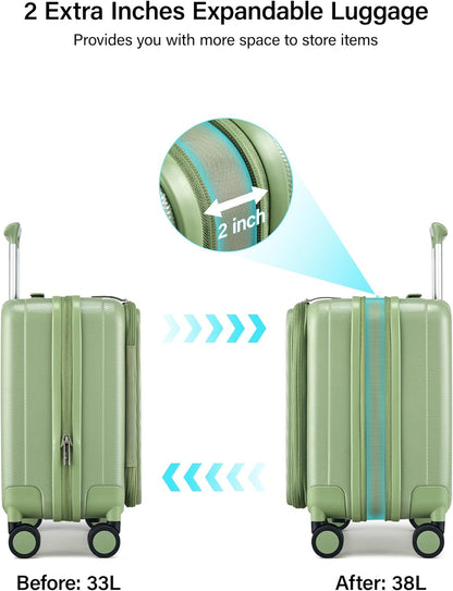 16 Inch Expandable Under Seat Luggage with Wheels Top Opening Small Suitcase with Wheels Carry On Luggage Airline Approved Lightweight Hard Shell Suitcases for Weekender Overnight-Caribbean Blue