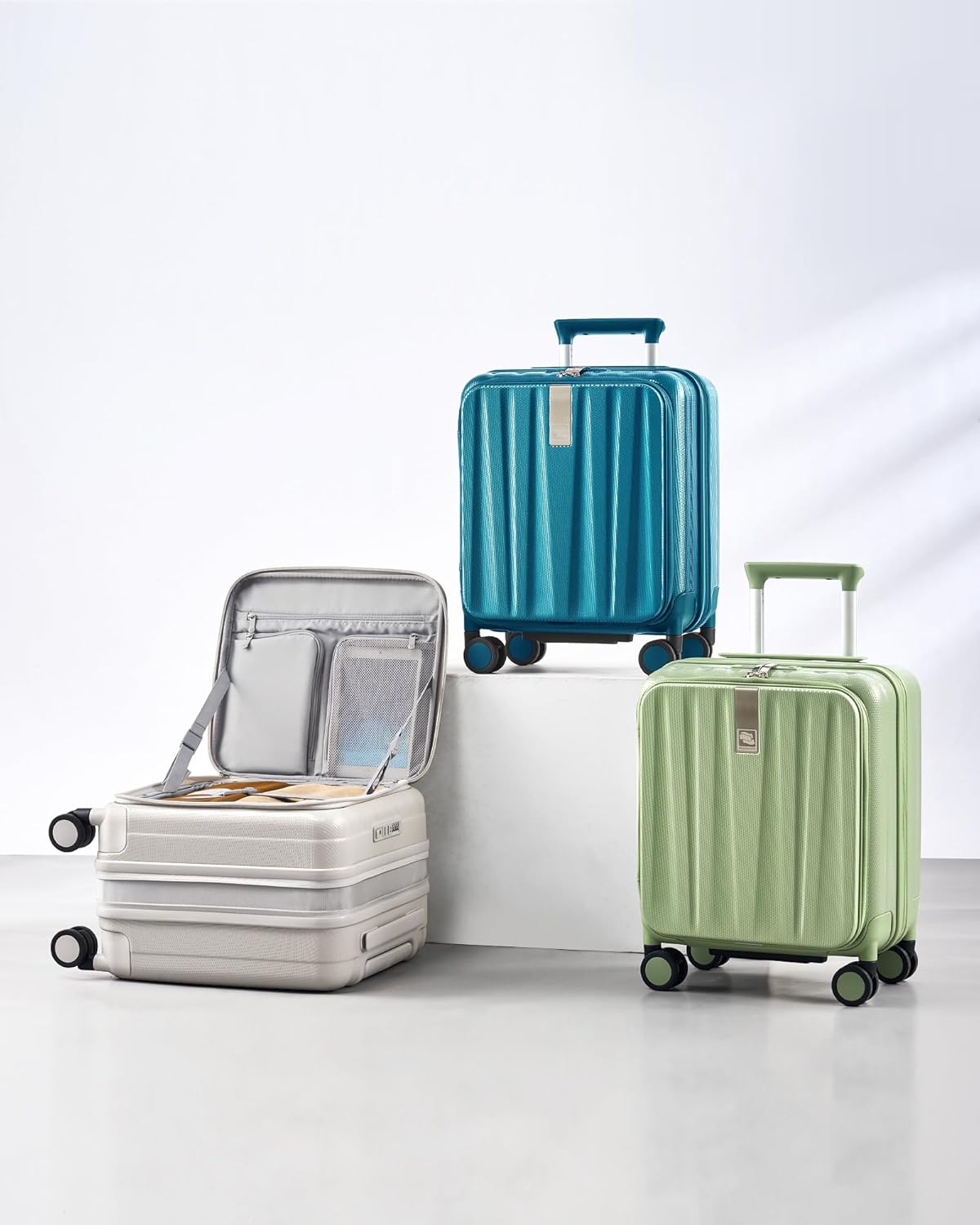 16 Inch Expandable Under Seat Luggage with Wheels Top Opening Small Suitcase with Wheels Carry On Luggage Airline Approved Lightweight Hard Shell Suitcases for Weekender Overnight-Caribbean Blue