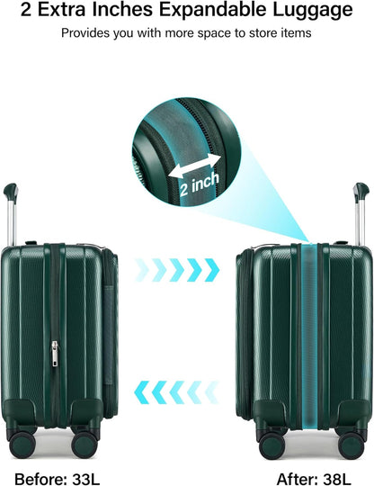 16 Inch Expandable Under Seat Luggage with Wheels Top Opening Small Suitcase with Wheels Carry On Luggage Airline Approved Lightweight Hard Shell Suitcases for Weekender Overnight-Caribbean Blue