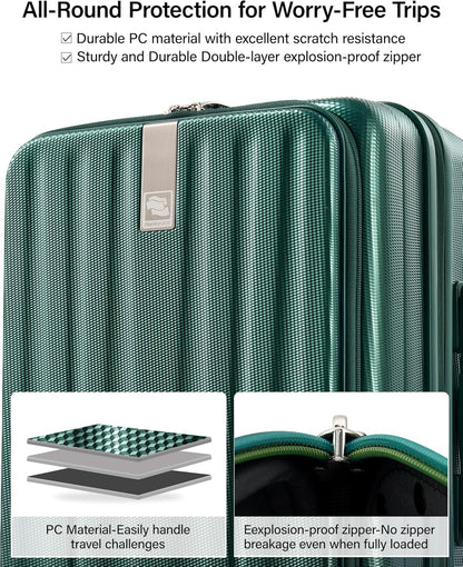 16 Inch Expandable Under Seat Luggage with Wheels Top Opening Small Suitcase with Wheels Carry On Luggage Airline Approved Lightweight Hard Shell Suitcases for Weekender Overnight-Caribbean Blue