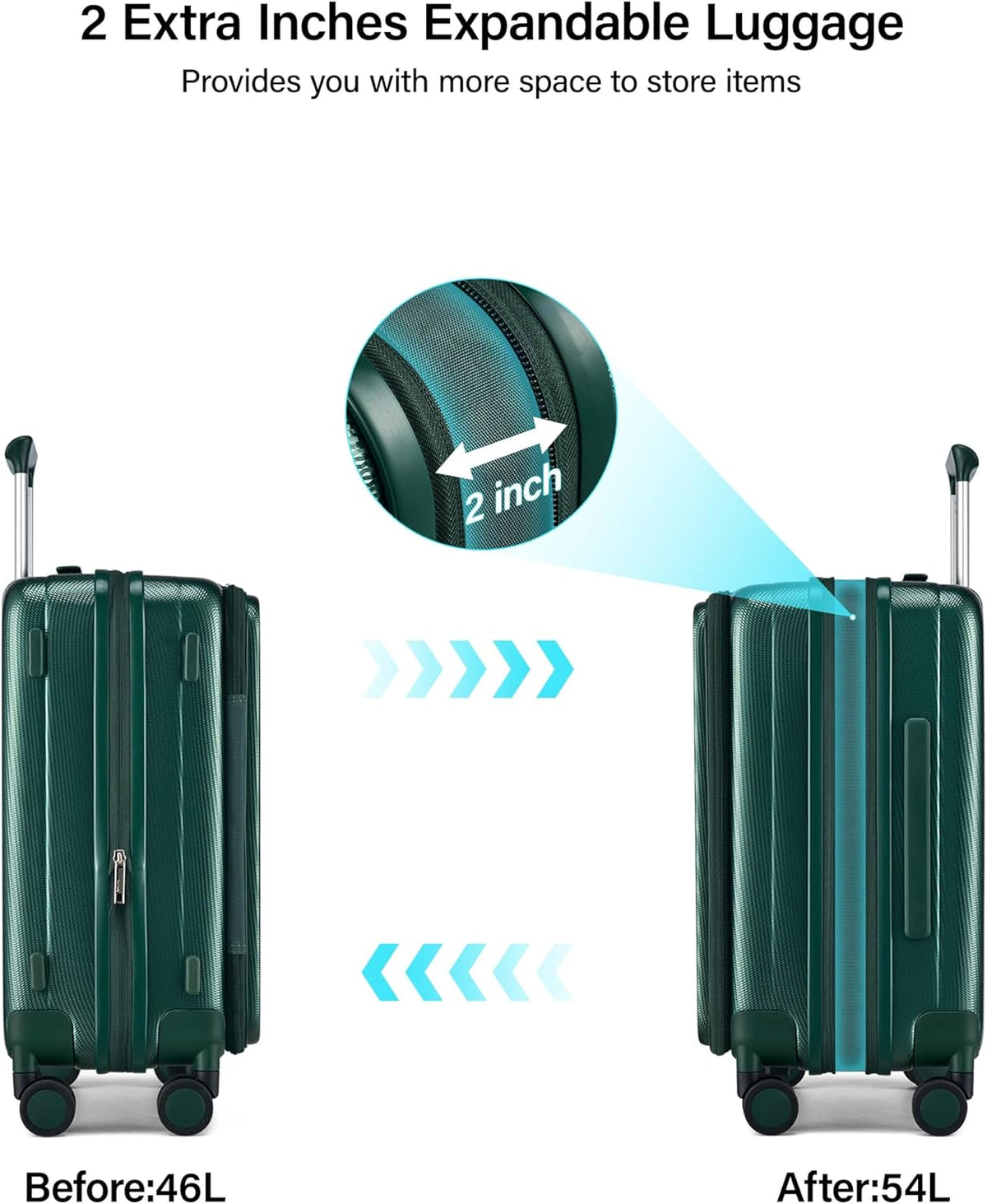 16 Inch Expandable Under Seat Luggage with Wheels Top Opening Small Suitcase with Wheels Carry On Luggage Airline Approved Lightweight Hard Shell Suitcases for Weekender Overnight-Caribbean Blue