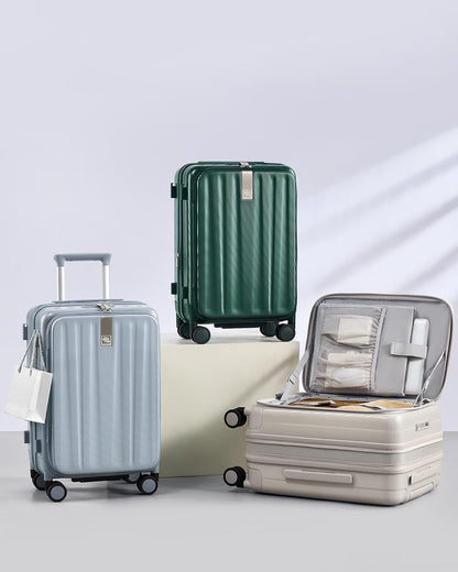 16 Inch Expandable Under Seat Luggage with Wheels Top Opening Small Suitcase with Wheels Carry On Luggage Airline Approved Lightweight Hard Shell Suitcases for Weekender Overnight-Caribbean Blue