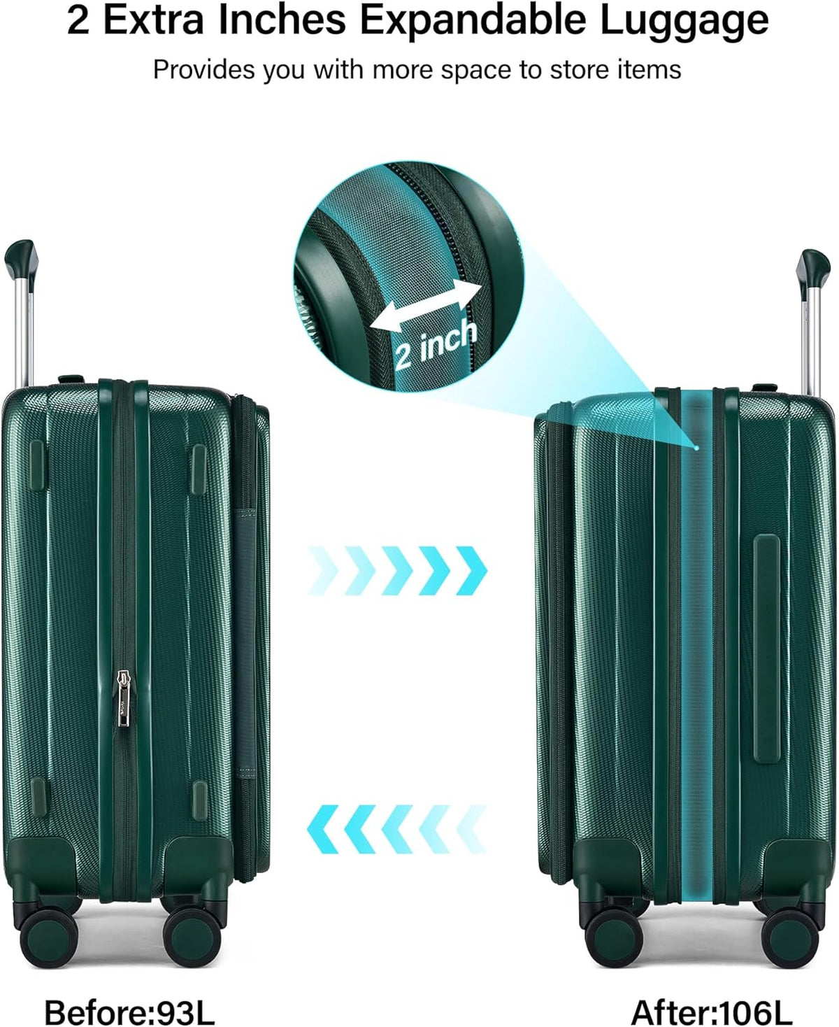 16 Inch Expandable Under Seat Luggage with Wheels Top Opening Small Suitcase with Wheels Carry On Luggage Airline Approved Lightweight Hard Shell Suitcases for Weekender Overnight-Caribbean Blue