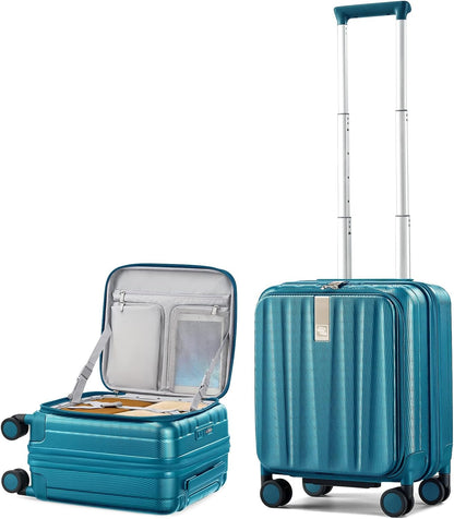 16 Inch Expandable Under Seat Luggage with Wheels Top Opening Small Suitcase with Wheels Carry On Luggage Airline Approved Lightweight Hard Shell Suitcases for Weekender Overnight-Caribbean Blue