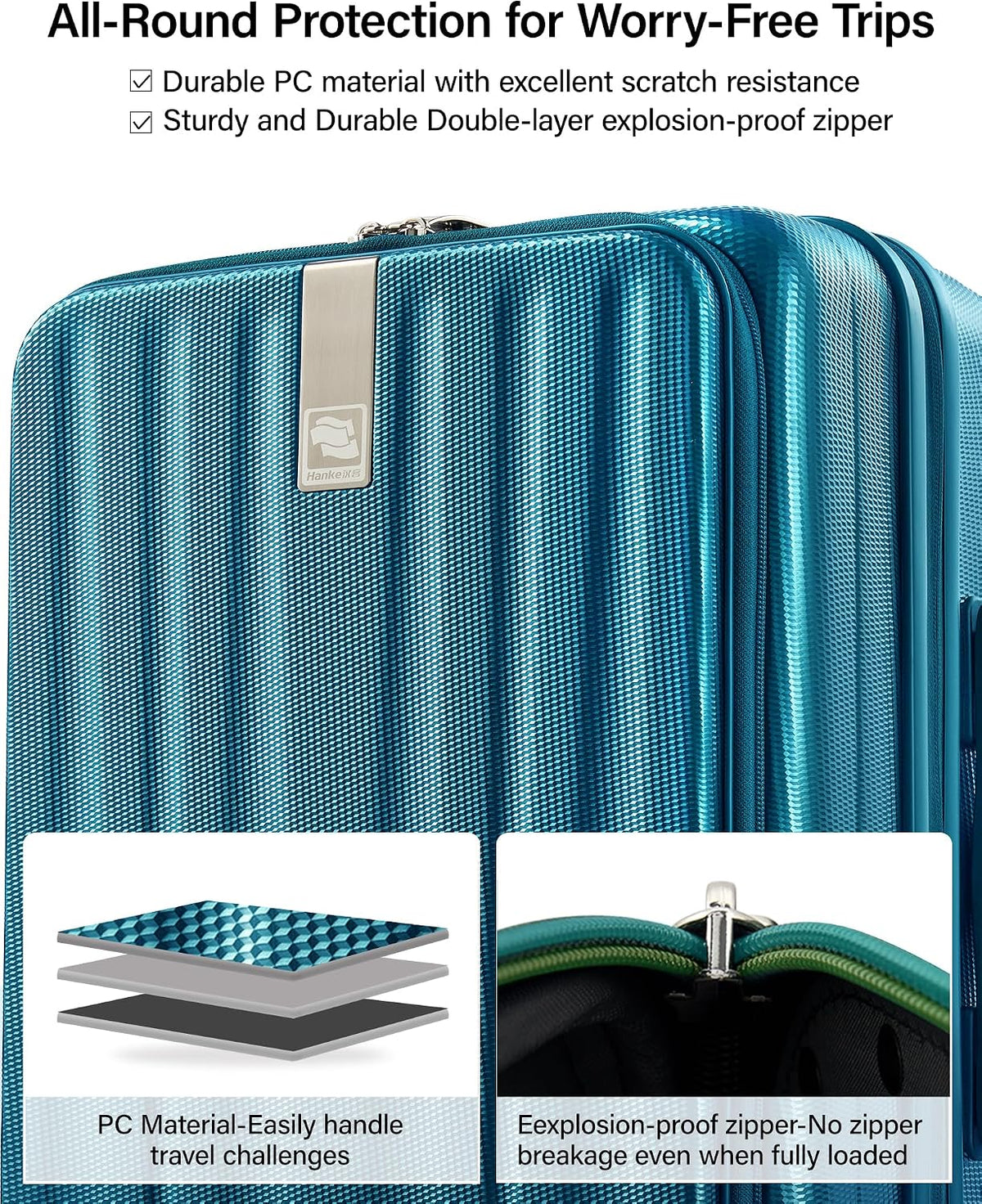 16 Inch Expandable Under Seat Luggage with Wheels Top Opening Small Suitcase with Wheels Carry On Luggage Airline Approved Lightweight Hard Shell Suitcases for Weekender Overnight-Caribbean Blue
