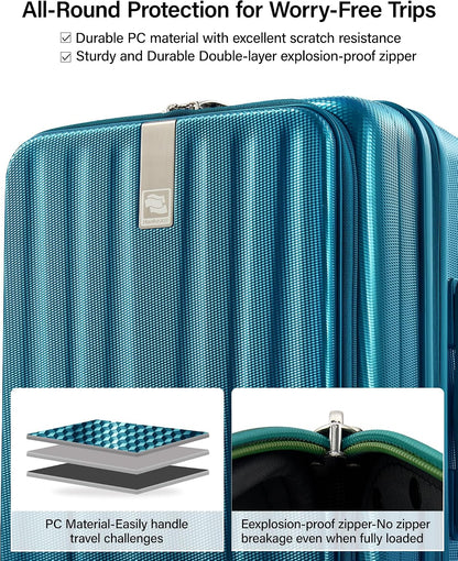 16 Inch Expandable Under Seat Luggage with Wheels Top Opening Small Suitcase with Wheels Carry On Luggage Airline Approved Lightweight Hard Shell Suitcases for Weekender Overnight-Caribbean Blue