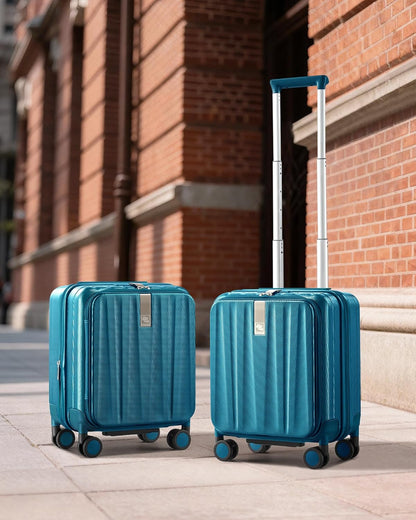 16 Inch Expandable Under Seat Luggage with Wheels Top Opening Small Suitcase with Wheels Carry On Luggage Airline Approved Lightweight Hard Shell Suitcases for Weekender Overnight-Caribbean Blue