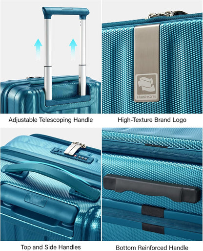 16 Inch Expandable Under Seat Luggage with Wheels Top Opening Small Suitcase with Wheels Carry On Luggage Airline Approved Lightweight Hard Shell Suitcases for Weekender Overnight-Caribbean Blue