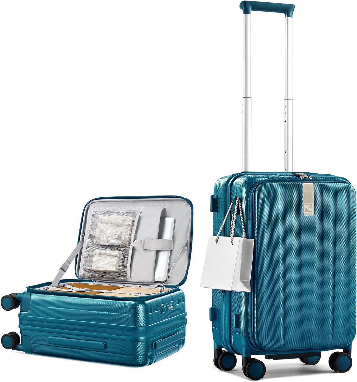 16 Inch Expandable Under Seat Luggage with Wheels Top Opening Small Suitcase with Wheels Carry On Luggage Airline Approved Lightweight Hard Shell Suitcases for Weekender Overnight-Caribbean Blue