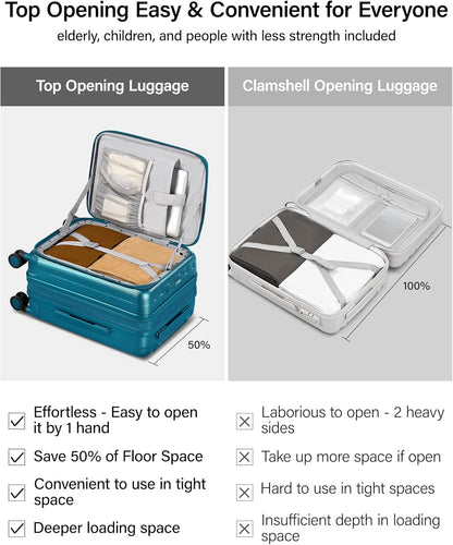 16 Inch Expandable Under Seat Luggage with Wheels Top Opening Small Suitcase with Wheels Carry On Luggage Airline Approved Lightweight Hard Shell Suitcases for Weekender Overnight-Caribbean Blue