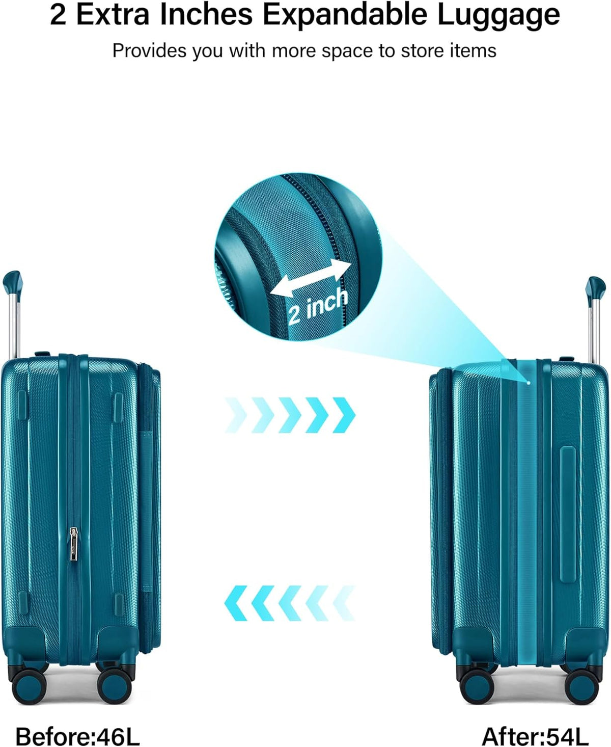16 Inch Expandable Under Seat Luggage with Wheels Top Opening Small Suitcase with Wheels Carry On Luggage Airline Approved Lightweight Hard Shell Suitcases for Weekender Overnight-Caribbean Blue