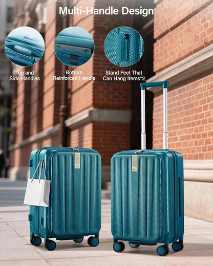 16 Inch Expandable Under Seat Luggage with Wheels Top Opening Small Suitcase with Wheels Carry On Luggage Airline Approved Lightweight Hard Shell Suitcases for Weekender Overnight-Caribbean Blue