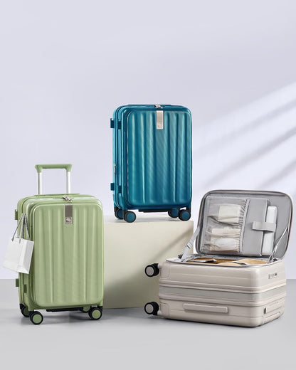 16 Inch Expandable Under Seat Luggage with Wheels Top Opening Small Suitcase with Wheels Carry On Luggage Airline Approved Lightweight Hard Shell Suitcases for Weekender Overnight-Caribbean Blue