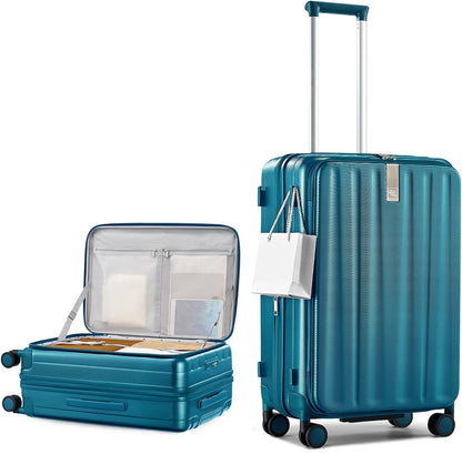 16 Inch Expandable Under Seat Luggage with Wheels Top Opening Small Suitcase with Wheels Carry On Luggage Airline Approved Lightweight Hard Shell Suitcases for Weekender Overnight-Caribbean Blue
