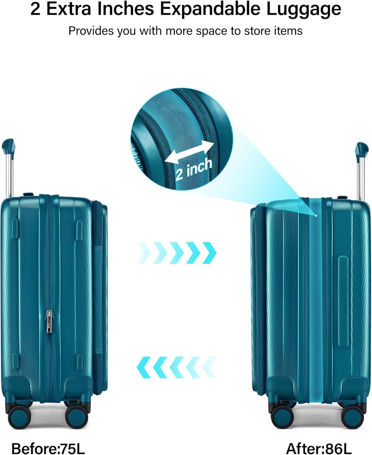 16 Inch Expandable Under Seat Luggage with Wheels Top Opening Small Suitcase with Wheels Carry On Luggage Airline Approved Lightweight Hard Shell Suitcases for Weekender Overnight-Caribbean Blue