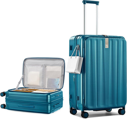 16 Inch Expandable Under Seat Luggage with Wheels Top Opening Small Suitcase with Wheels Carry On Luggage Airline Approved Lightweight Hard Shell Suitcases for Weekender Overnight-Caribbean Blue