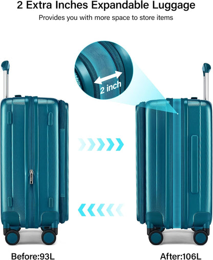 16 Inch Expandable Under Seat Luggage with Wheels Top Opening Small Suitcase with Wheels Carry On Luggage Airline Approved Lightweight Hard Shell Suitcases for Weekender Overnight-Caribbean Blue