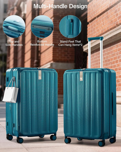 16 Inch Expandable Under Seat Luggage with Wheels Top Opening Small Suitcase with Wheels Carry On Luggage Airline Approved Lightweight Hard Shell Suitcases for Weekender Overnight-Caribbean Blue