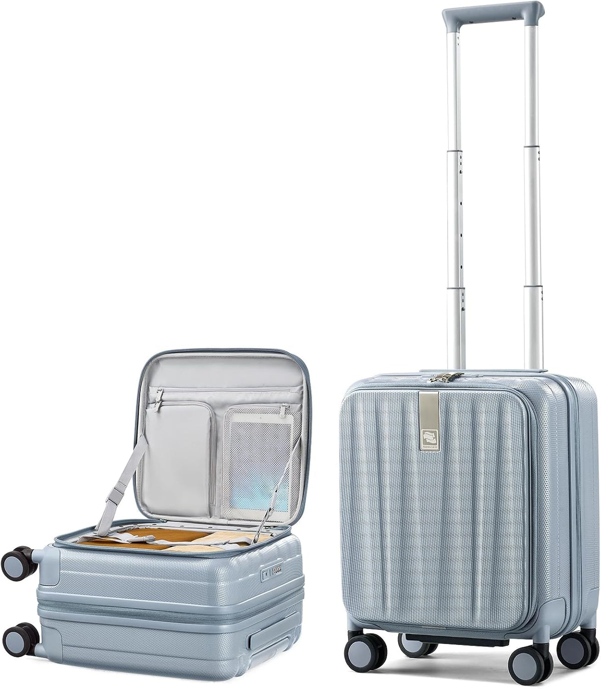 16 Inch Expandable Under Seat Luggage with Wheels Top Opening Small Suitcase with Wheels Carry On Luggage Airline Approved Lightweight Hard Shell Suitcases for Weekender Overnight-Caribbean Blue