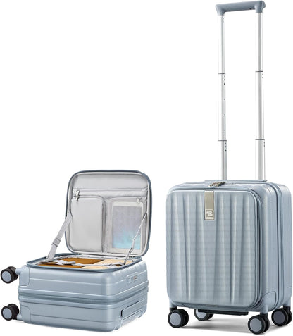 16 Inch Expandable Under Seat Luggage with Wheels Top Opening Small Suitcase with Wheels Carry On Luggage Airline Approved Lightweight Hard Shell Suitcases for Weekender Overnight-Caribbean Blue