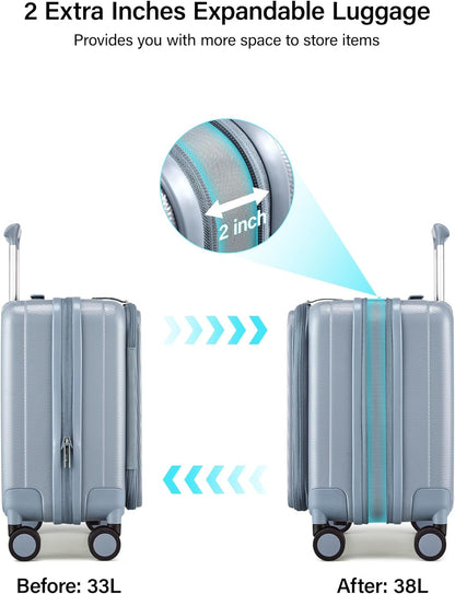 16 Inch Expandable Under Seat Luggage with Wheels Top Opening Small Suitcase with Wheels Carry On Luggage Airline Approved Lightweight Hard Shell Suitcases for Weekender Overnight-Caribbean Blue