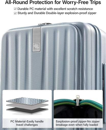 16 Inch Expandable Under Seat Luggage with Wheels Top Opening Small Suitcase with Wheels Carry On Luggage Airline Approved Lightweight Hard Shell Suitcases for Weekender Overnight-Caribbean Blue