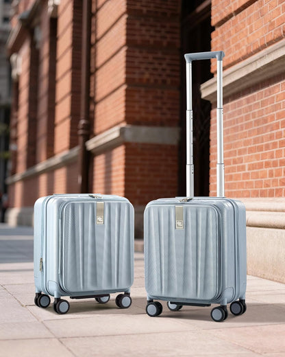 16 Inch Expandable Under Seat Luggage with Wheels Top Opening Small Suitcase with Wheels Carry On Luggage Airline Approved Lightweight Hard Shell Suitcases for Weekender Overnight-Caribbean Blue