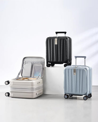 16 Inch Expandable Under Seat Luggage with Wheels Top Opening Small Suitcase with Wheels Carry On Luggage Airline Approved Lightweight Hard Shell Suitcases for Weekender Overnight-Caribbean Blue